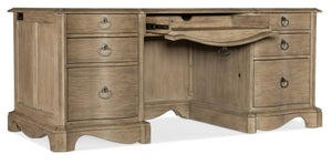 Hooker Furniture Corsica Executive Desk With Acacia Veneers, Scallop-Carved Base, 7-Drawer File Storage, Burnished Bronze Pulls Light Brown 5180-10562