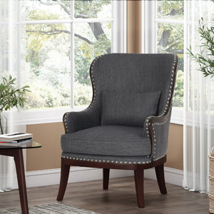 Christopher Knight Home® - Noble House - Mantua Contemporary Fabric Upholstered Accent Chair with Nailhead Trim, Charcoal and Dark Brown