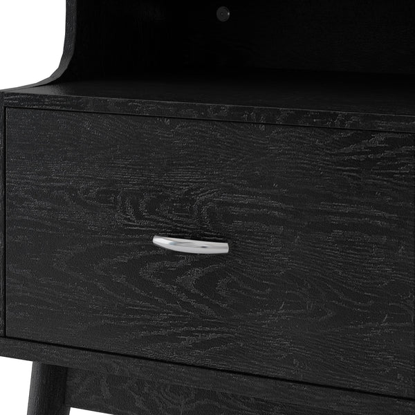English Elm Christopher Knight Home® - DISA Mid-Century 1-Drawer Nightstand in Black Faux Wood with Splayed Legs, Silver Pull, Compact Storage 71156.00BLK