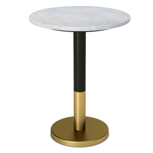 English Elm Evans White Marble Side Table with Black & Gold Iron Pedestal — Handcrafted Modern Accent (98) B136P159931