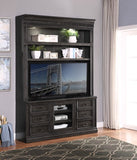 Parker House Washington Heights 66 In. TV Console with Hutch Washed Charcoal Poplar Solids / Birch Veneers WAS-2PC-ENT-WALL
