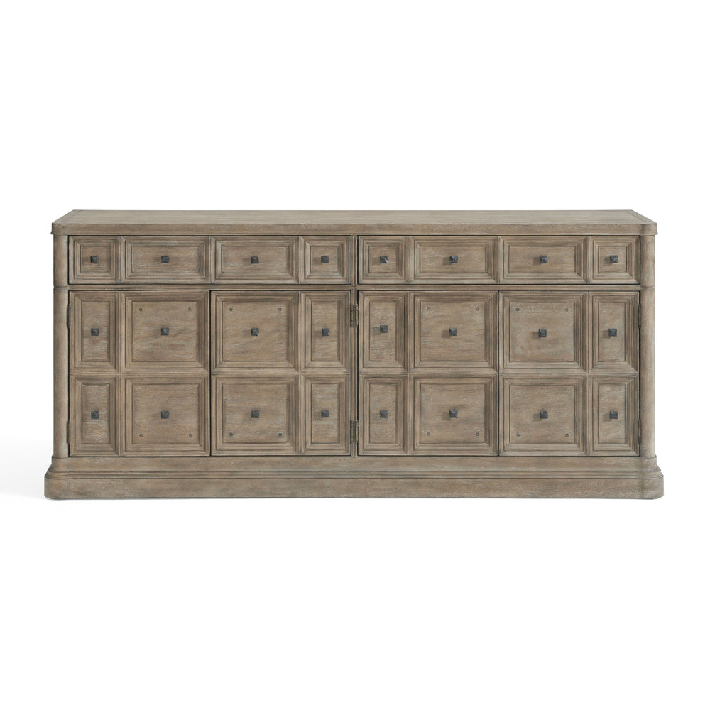 A.R.T. Furniture Reforma Credenza - Rustic Parawood & Oak Storage With Adjustable Shelves, Gunmetal Knobs, And Style Brown Parawood Solids,Random Match Flaky Oak Veneers,Metal 324252-2358
