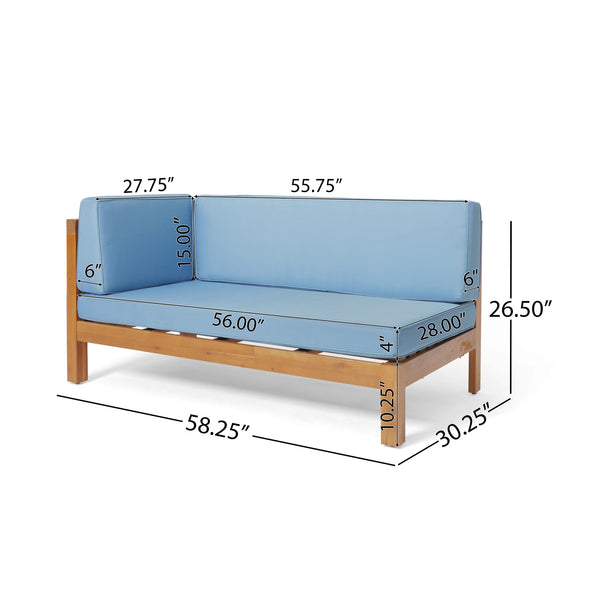 English Elm Brava Acacia Wood Outdoor Modular Sofa Set Mid-century Slatted Cross-back Patio Seating Blue 57967-8-64489BLU-64496.00