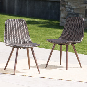 English Elm Christopher Knight Home® - Gila Modern Rattan Dining Chairs Set Of 2 With Powder Coated Legs For Indoor & Outdoor Use 61533.00DBN