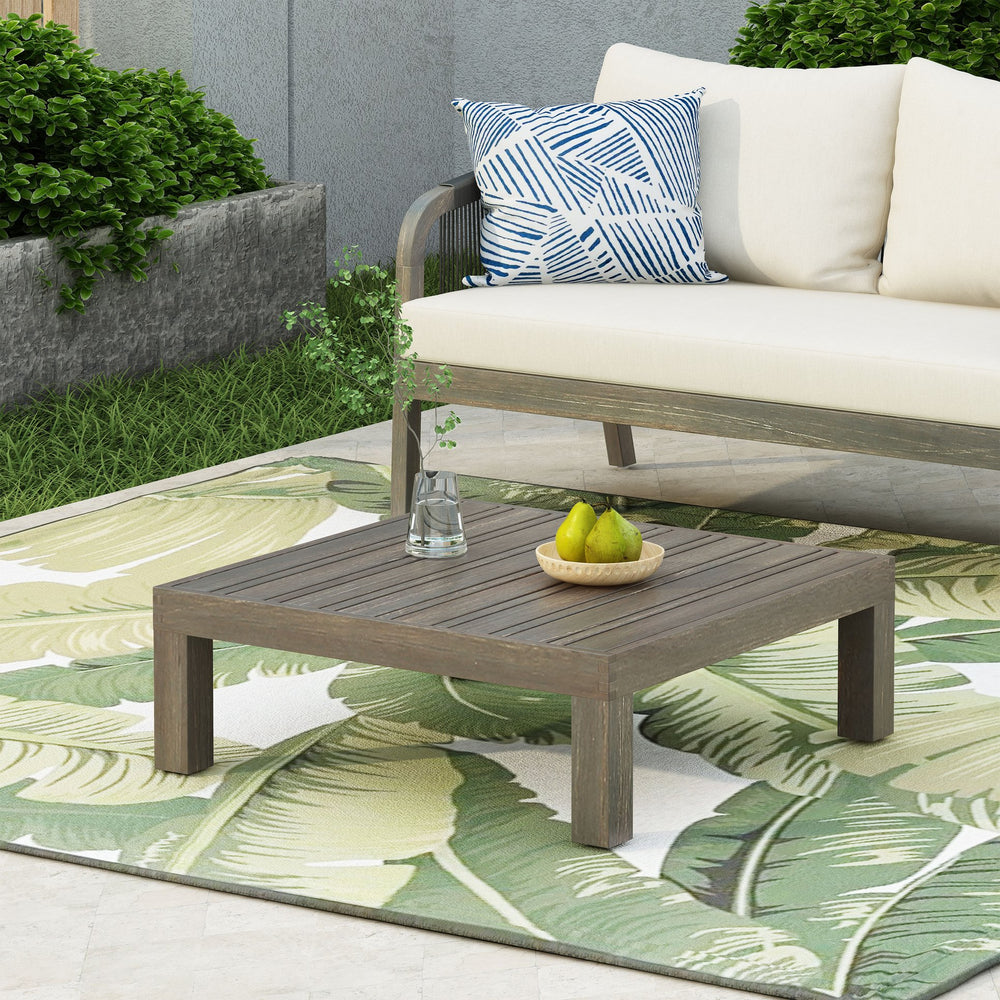 English Elm Oana/brava Solid Acacia Outdoor Coffee Table Square Slat Top Patio Deck Lounge 64496.00GRY
