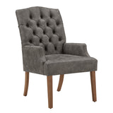 Homelegance By Top-Line Amina Light Distressed Natural Finish Linen Tufted Dining Chair Grey Wood