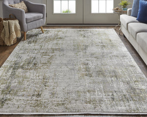 Feizy Rugs Cadiz Abstract Low Pile Rug - Modern Elegance With Distinctive Patterns Inspired By Spanish Architecture Green,Gray,Ivory Viscose,Acrylic 86639fxfggy000f04