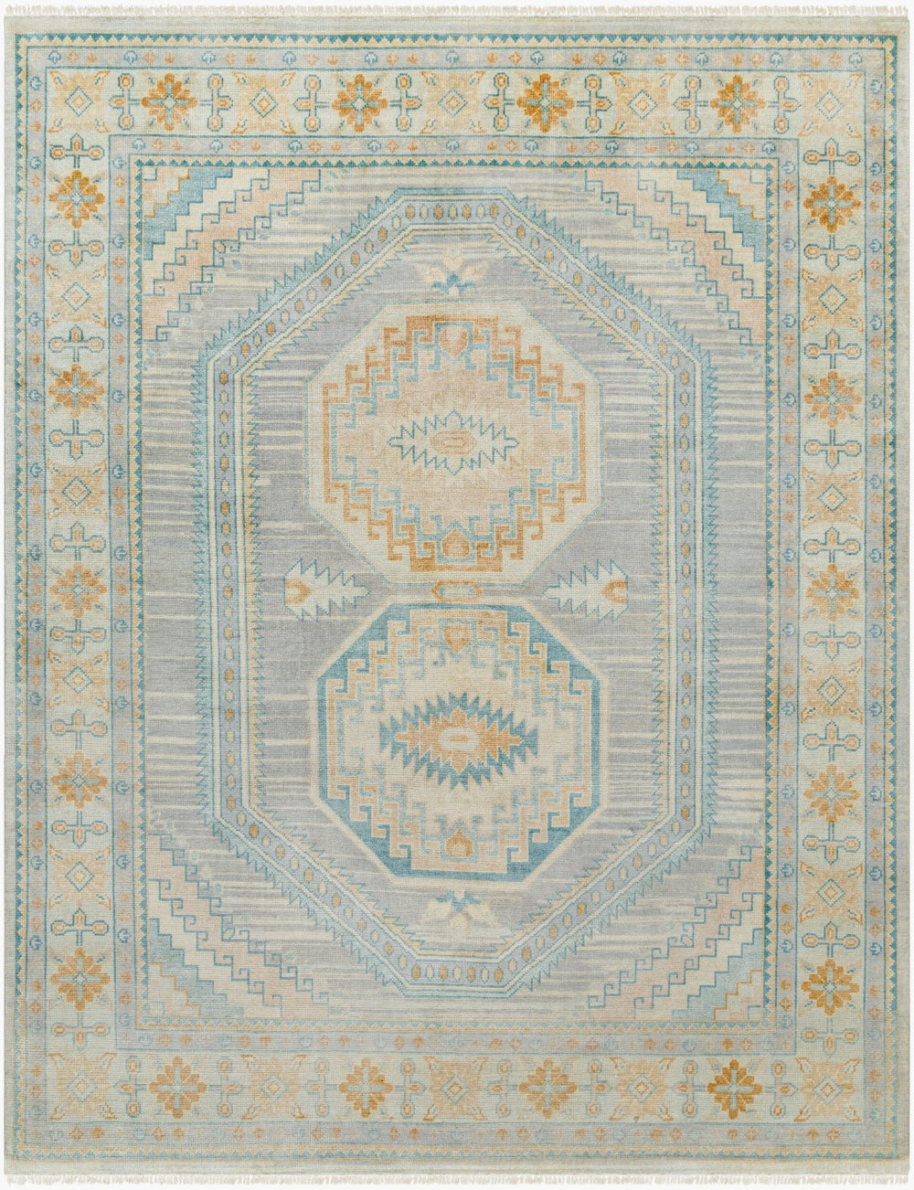 Surya Bunyan Handmade 2' X 3' Vintage-style Wool & Viscose Rug With Elegant Fringe Border For Homes Peach Wool,Viscose Byn2304-23