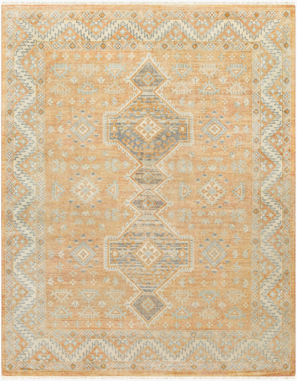 Surya Bunyan Handmade 2' X 3' Vintage-style Wool & Viscose Rug With Elegant Fringe Border For Homes Peach Wool,Viscose Byn2304-23