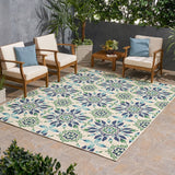 Christopher Knight Home® - Noble House - Gladis Outdoor 7'10" X 10' Medallion Area Rug, Ivory and Blue