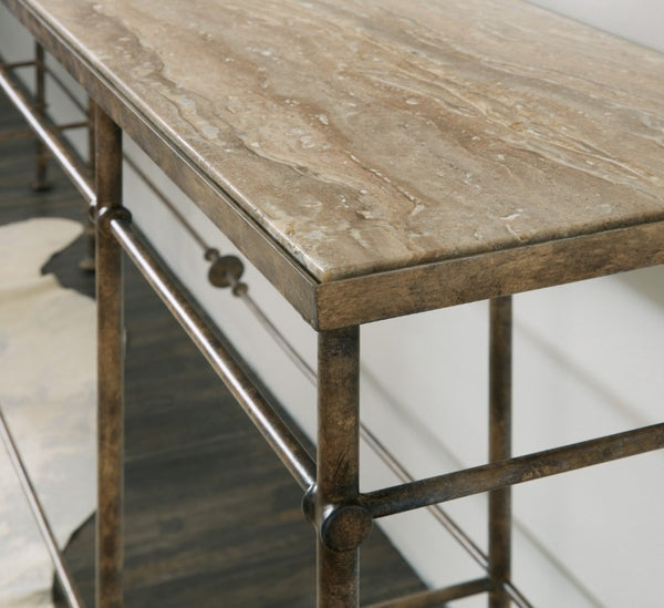 Hooker Furniture La St. James Console — Ultra-Narrow 91" Stone-Topped Table With Oxidized Iron Base, Luxe Hallway Focal Point 6960-85001-00