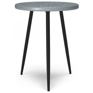 English Elm Sherbourne Handcrafted Grey Side Table with Carved Mango Wood Top & Black Metal Legs, 17" x 20" B136P159600