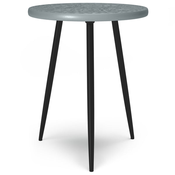 English Elm Sherbourne Handcrafted Grey Side Table with Carved Mango Wood Top & Black Metal Legs, 17" x 20" B136P159600