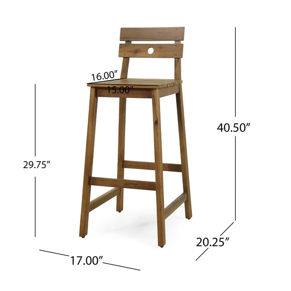 English Elm Christopher Knight Home® - ASHLYN Acacia Barstools Set of 2 - Rustic Teak Finish Outdoor/Indoor Stools with Backs, 400 lb Capacity 71890.00
