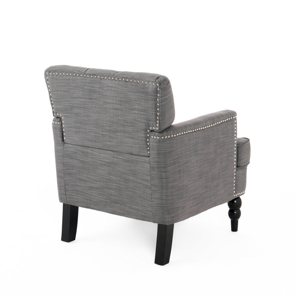 English Elm Christopher Knight Home® - HARRISON Tufted Club Chair with Diamond-Stitched Back, Nailhead Trim and Turned Birch Legs for Comfort and Style Charcoal 53444.00F