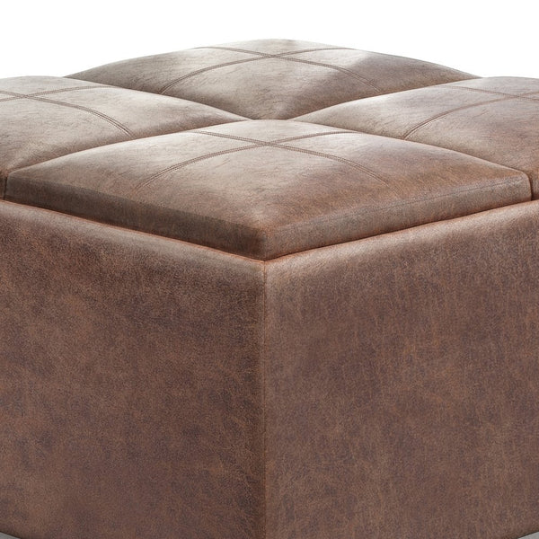 English Elm Avalon Square Storage Ottoman Coffee Table In Distressed Umber Brown - Versatile, Stylish & Functional B136P159752