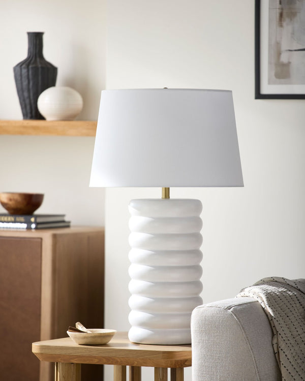 Surya Brienza Ceramic Table Lamp with Linen Shade for Bedside or Living Room Ambiance BZA-001