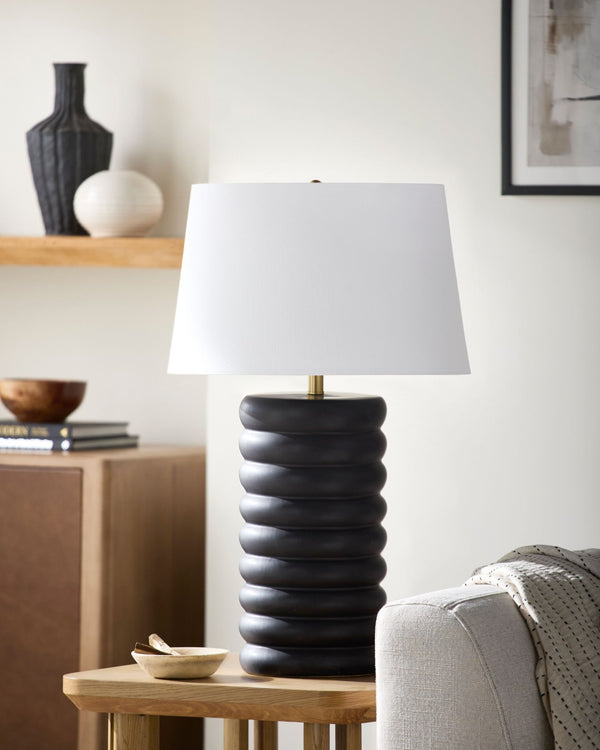 Surya Brienza Ceramic Table Lamp with Linen Shade for Bedroom or Living Room Decor BZA-002
