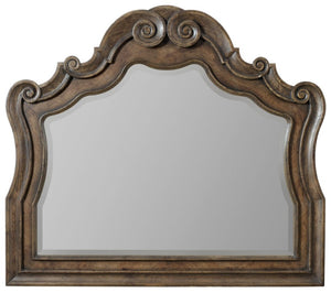 Hooker Furniture Rhapsody Romantic Walnut Wall Mirror With Carved Crown, Hand-Distressed Scroll Frame, 50"W 5070-90008