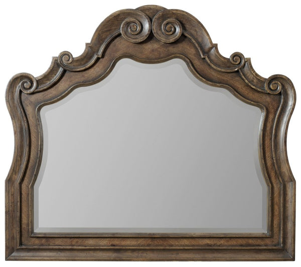 Hooker Furniture Rhapsody Romantic Walnut Wall Mirror With Carved Crown, Hand-Distressed Scroll Frame, 50"W 5070-90008