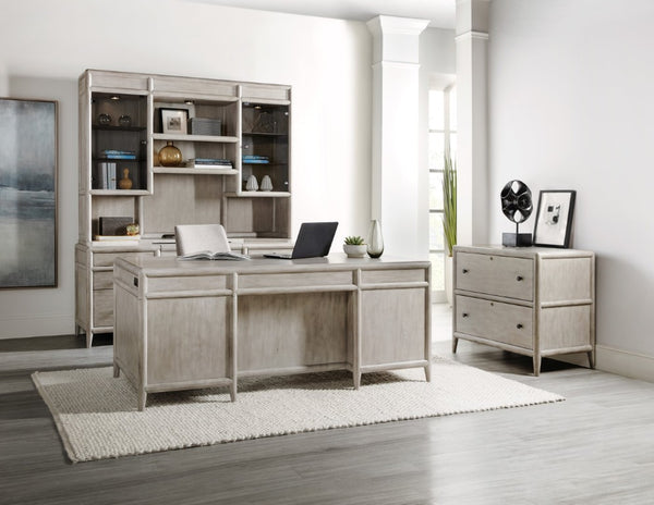 Hooker Furniture Burnham Executive Desk With Grey Mink Alder Veneer, 7 Drawers, Locking File Storage, Durable Finish Light Wood 5921-10562-90