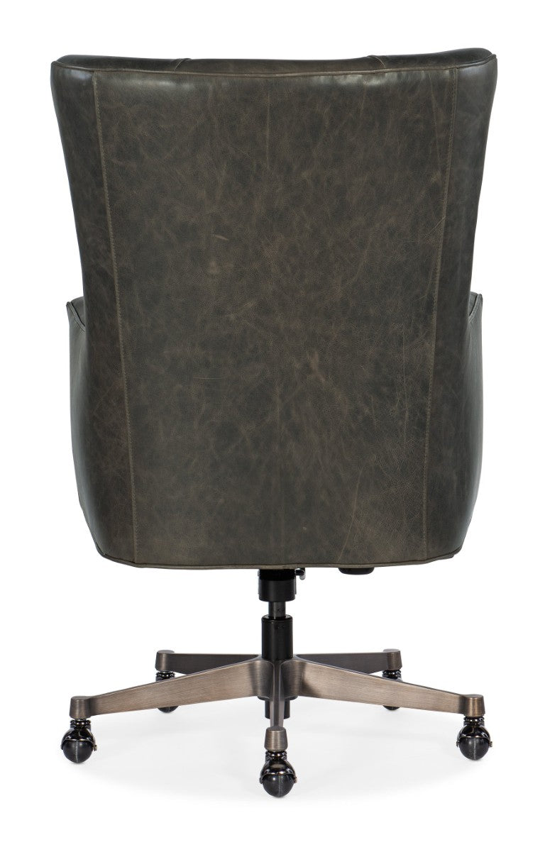 Hooker Furniture Brinley Executive Swivel Tilt Chair In Bellaire Braige Leather With Tufted Wingback, Metal Base, Casters Grey EC466-091