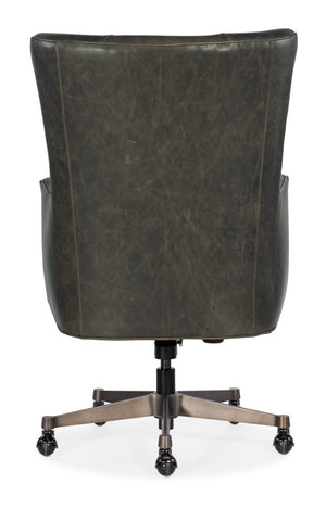 Hooker Furniture Brinley Executive Swivel Tilt Chair In Bellaire Braige Leather With Tufted Wingback, Metal Base, Casters Grey EC466-091