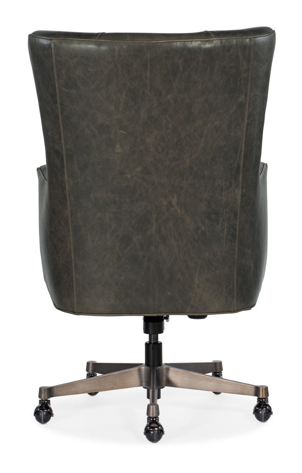 Hooker Furniture Brinley Executive Swivel Tilt Chair In Bellaire Braige Leather With Tufted Wingback, Metal Base, Casters Grey EC466-091