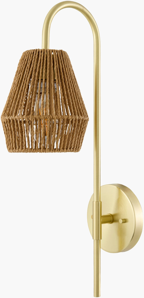Livabliss Bezas Iron and Rattan Wall Sconce with Linen Shade for Ambient Bedroom Glow BZS-002