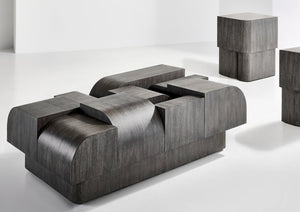 Bernhardt Bernhardt Basi Multilevel Mahogany Cocktail Table With Bracken Finish, Sculptural Plinth Base On Casters 347017