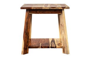 Porter Designs Kalispell Solid Sheesham Wood End Table – Handcrafted Elegance With Unique Grain Natural Wood 05-196-07-2419