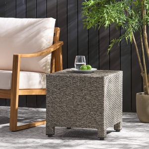 English Elm Puerta Outdoor Woven Rattan Cube Side Table Weather Resistant Patio Accent 61098.00MBK