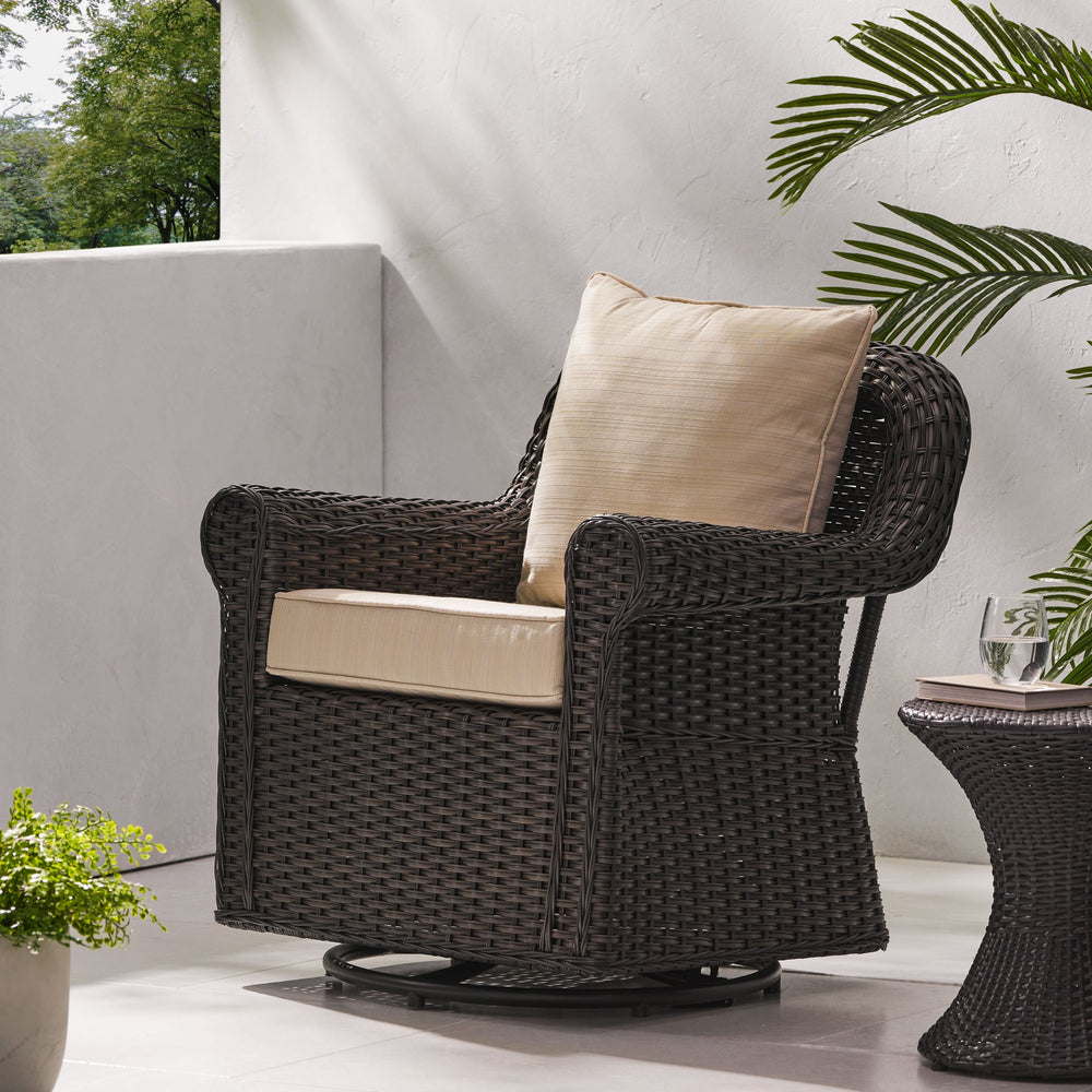English Elm Amaya Oversized Outdoor Wicker Swivel Rocker Chair with Water Resistant Cushion 57806.00DBNBEI