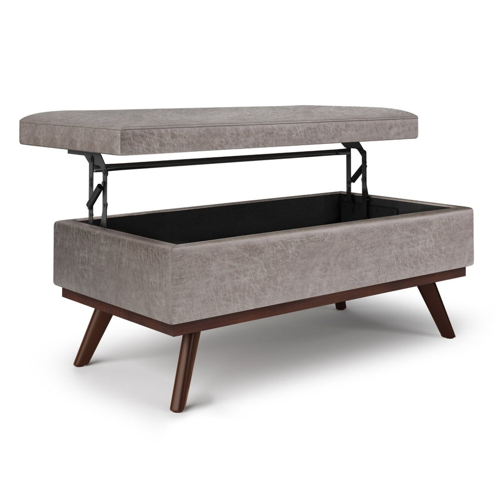 English Elm Owen Lift Top Coffee Table Ottoman - Distressed Grey Vegan Leather, Ample Storage & Versatile Design B136P159167-GIGA