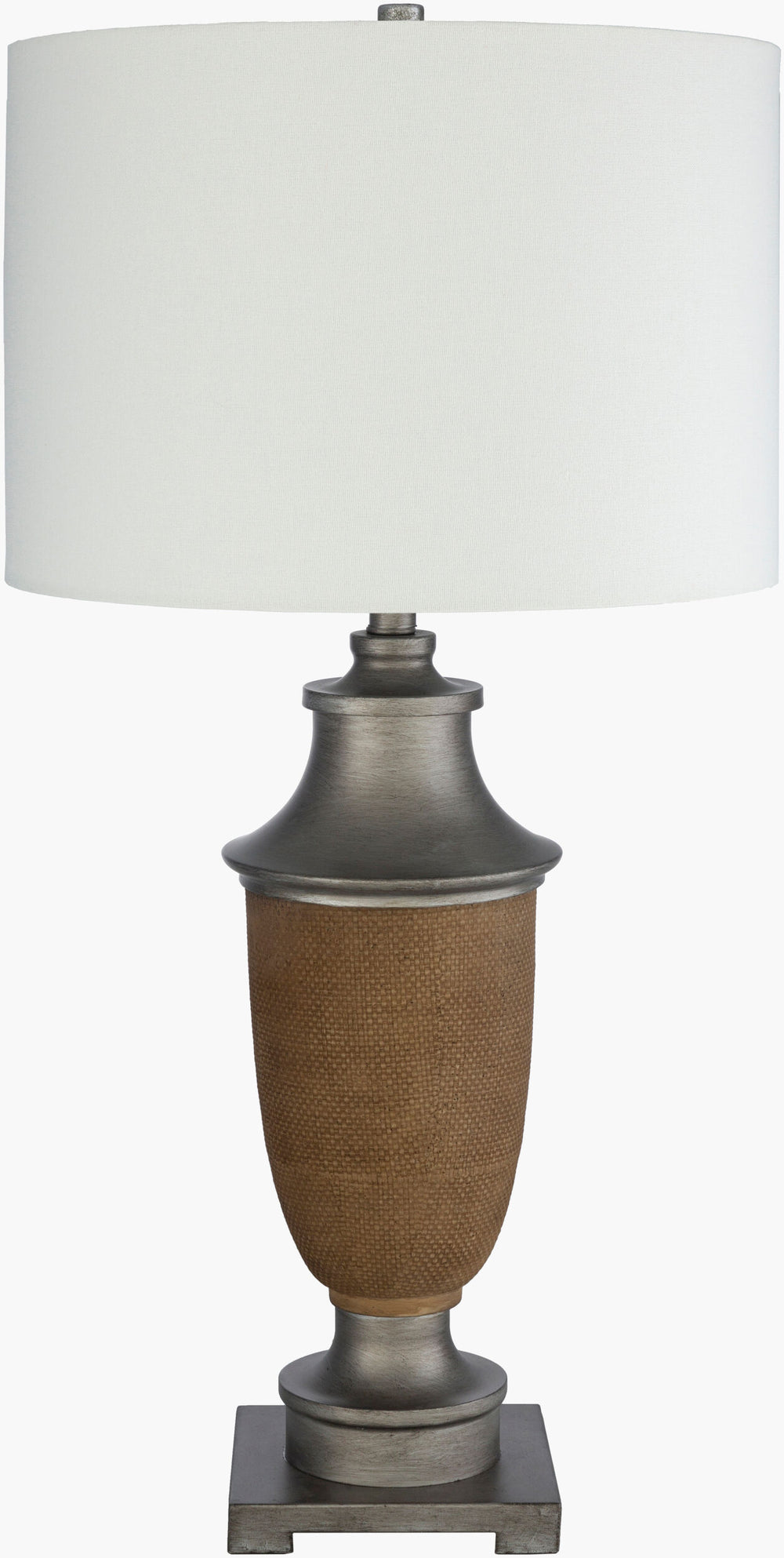 Surya Bizzy 32" Accent Table Lamp - Elegant Resin Design With Warm Ambient Light For Stylish Home Decor Body, Brown,Shade (Outside), Ivory,Shade (Inside), White,Finial, Metallic ,Silver,Harp, Metallic ,Nickel,Cord, Translucent Resin,Linen,Cotton,Iron Bzy-001