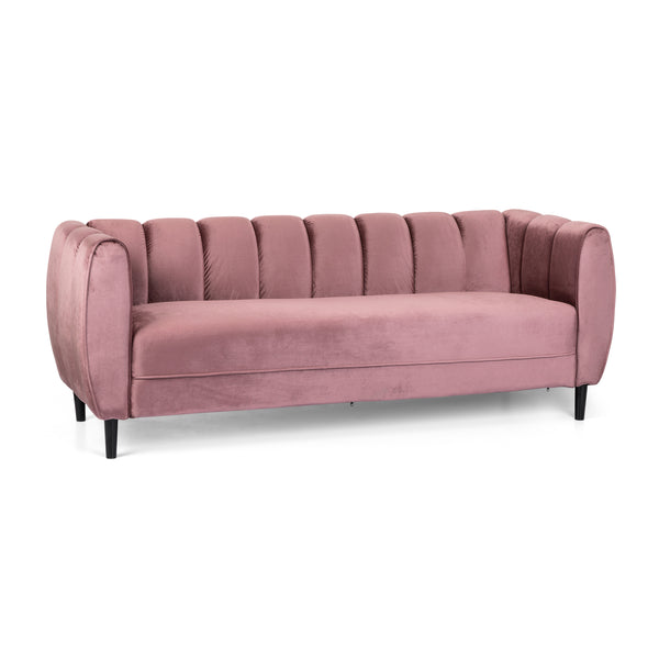 English Elm Miranda Channel Stitch Velvet Sofa Glam Living Room Seating with Tapered Birch Legs Blush 68604.00ABLSH_68604.00BBLSH