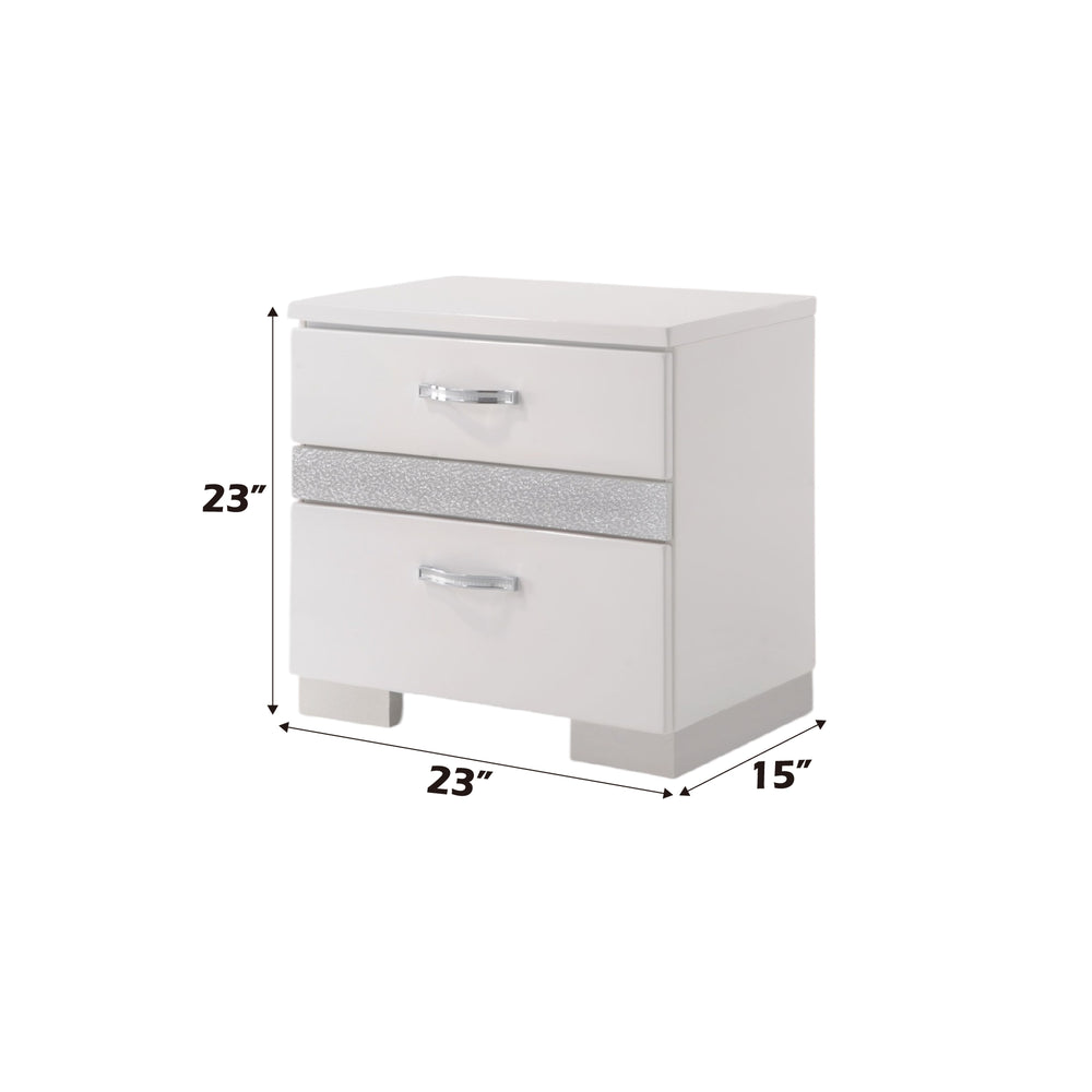 English Elm Naima White High Gloss Nightstand with Jewelry Drawer, Felt-Lined 3-Drawer Modern Accent Table B2726P261854