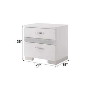 English Elm Naima White High Gloss Nightstand with Jewelry Drawer, Felt-Lined 3-Drawer Modern Accent Table B2726P261854