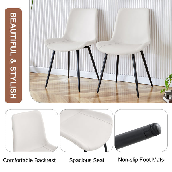 English Elm White Faux Leather Dining Chairs Set of Six with Black Metal Legs Modern Kitchen Seating W1151P180076