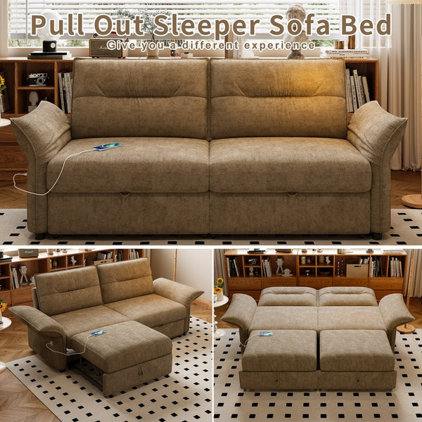 English Elm This Fleece Convertible Sleeper Sofa Unfolds Into a Full Bed for Guest Rooms W3820S00042
