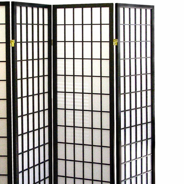 English Elm 70" Elegant Japanese-Style 4-Panel Room Divider - Black Finish Privacy Screen For Versatile Spaces B072115957