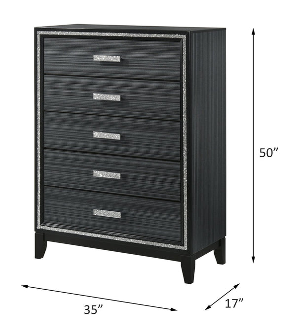 English Elm Haiden Weathered Black Finish Dresser with Six Spacious Drawers, Silver Trim Accent and Durable Craftsmanship Black 49 L x 20 W x 39 H B2726P261899