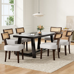 English Elm Upholstered Armless Dining Chairs with Rattan Back Hardwood Frame French Country Set of 2 Beige,Walnut T3623P411732