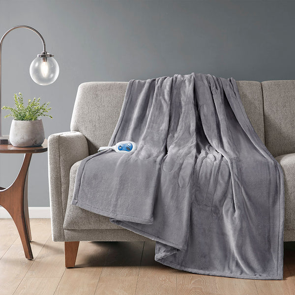 JLA Home Beautyrest - Throw Oversized Heated Throw with Secure Comfort Tech, Low EMF, Ultra-Soft Plush, 3 Temps, 5-Year Warranty BR54-0529