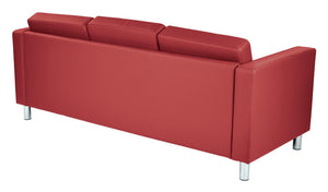 OSP Home Furnishings Pacific Faux Leather Contemporary Sofa with Chrome Legs for Modern Living Spaces Lipstick PAC53-R100