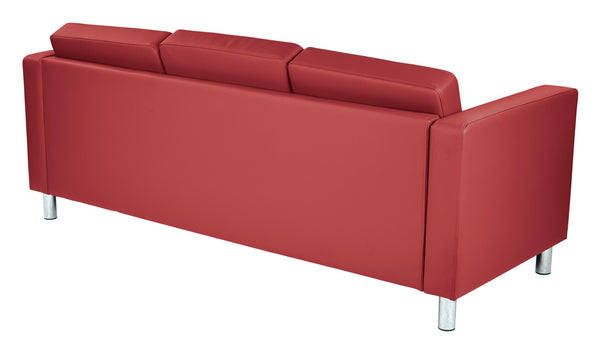 OSP Home Furnishings Pacific Faux Leather Contemporary Sofa with Chrome Legs for Modern Living Spaces Lipstick PAC53-R100