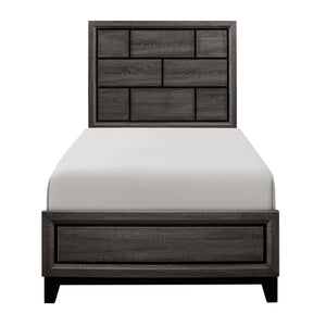 English Elm Modern Twin Bed Gray Finish Wood Grain Twin Bedframe with Line-Design Headboard, Contemporary Style B011S01974