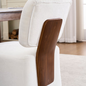 English Elm Linen Upholstered Armless Dining Chair with Smooth Casters for Easy Mobility, Versatile & Sleek Ivory W2069P324092