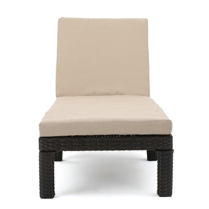 English Elm Christopher Knight Home® - PUERTA Chaise Lounge with Water-Repellent Beige Cushion, Dark Brown PE Rattan Frame, All-Season Comfort N775P247421B