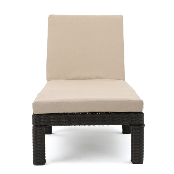 English Elm Christopher Knight Home® - PUERTA Chaise Lounge with Water-Repellent Beige Cushion, Dark Brown PE Rattan Frame, All-Season Comfort N775P247421B